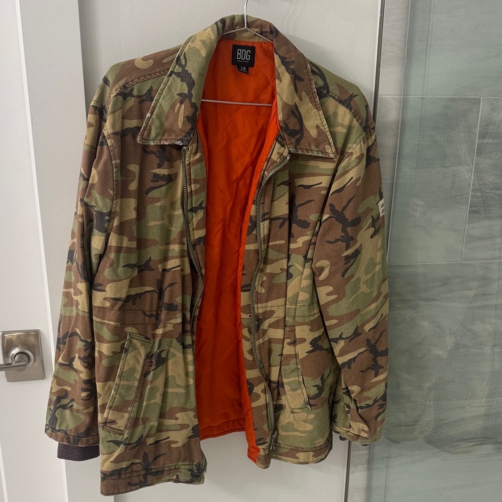 Urban Outfitters Camo Utility Jacket with Orange Lining
